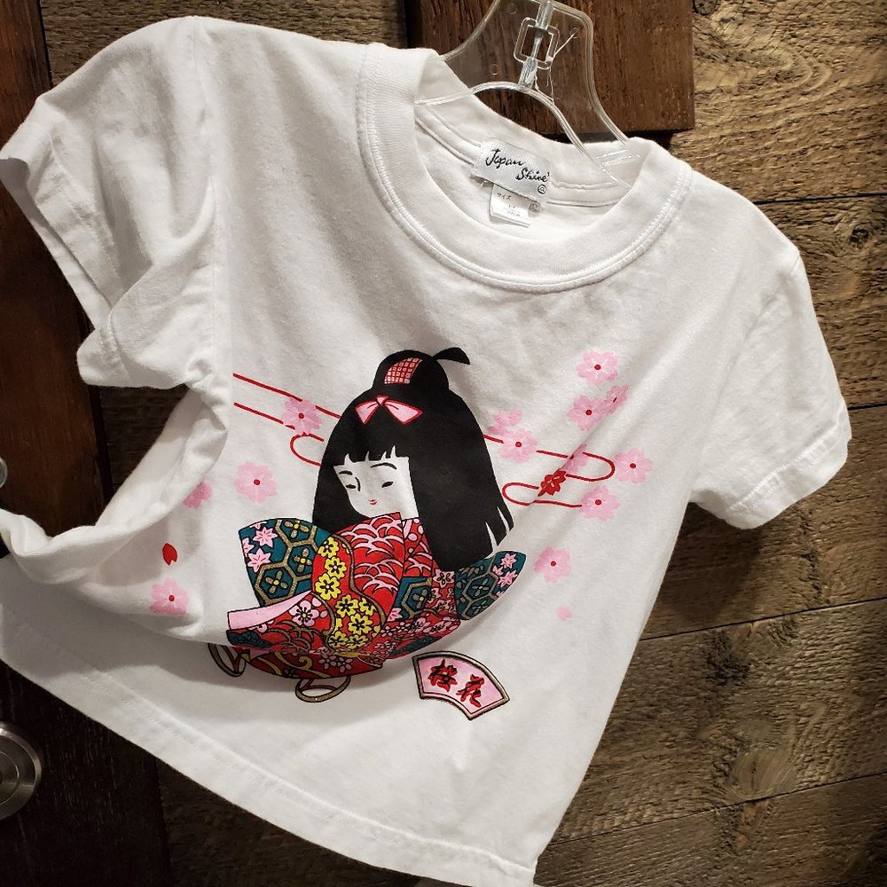 Japan Shine White Graphic T-Shirt Girls 4T Casual